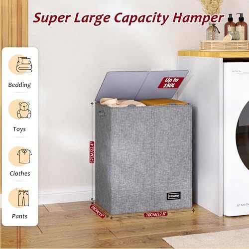 150L Laundry Hamper 2 Section, Large Laundry Hamper - Image 2