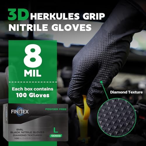 FINITEX Disposable Nitrile Diamond Texture Black 8mil Mechanic Gloves - Image 5