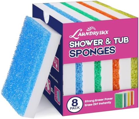 LAUNDRYLUX Magic Sponge Erasers, 8 Pack Dual-Sided Shower & Tub Cleaner by LAUNDRYLUX