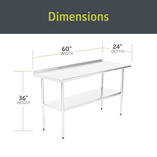 Pearington NSF Certified Stainless Steel Kitchen Prep and Work Table, Commercial Work Table for Restaurant and Home, 60" x 24", Stainless Steel
