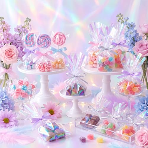 woric 160 Pcs Cellophane Sheets 7.8 x 7.8 Inch Iridescent Cellophane Wrap - Image 5