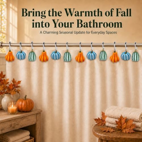 Pumpkin Shower Curtain Hooks Set of 12, Resin Farmhouse Fall Decor - Image 2