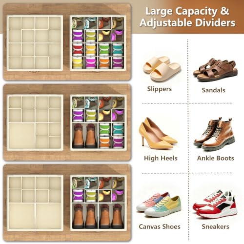 Shoe Organizer for Closet, 2 Pack Foldable Shoe Storage Organizer Box Bin - Image 2
