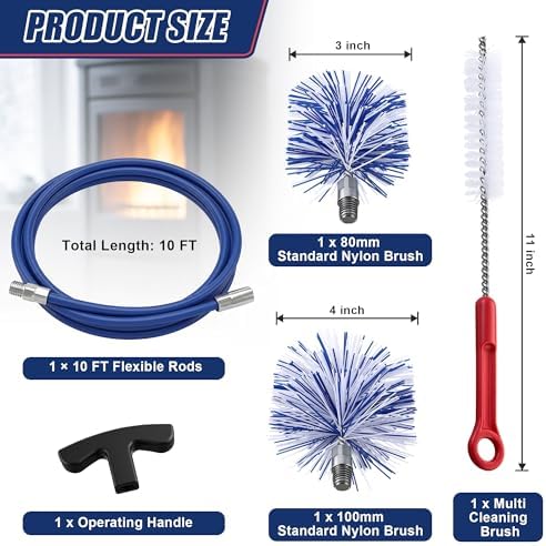 Pellet Stove Cleaning Brush Kit, 10FT Flexible Steel Rod - Image 2