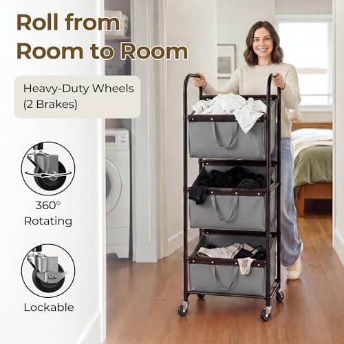 GRANNY SAYS 3 Tiered Laundry Sorter, Narrow Hamper Cart - Image 5