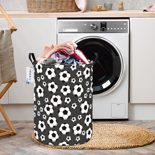 Round Soccer Ball Print Laundry Hamper, Cotton Canvas Storage Bin - Image 6