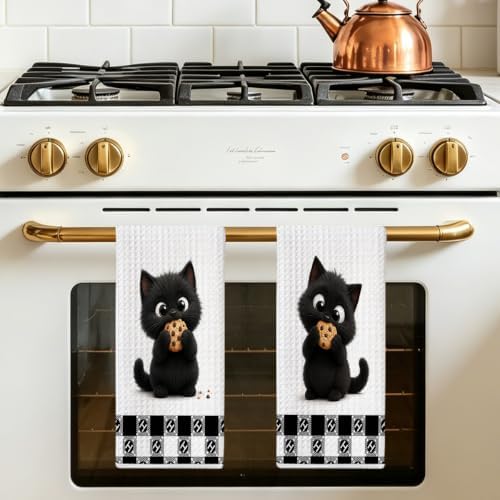 Jztco 2 Pcs Cute Cat Kitchen Towels, Cat Gifts Reusable Hand Towels-1 - Image 5