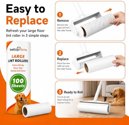 Large Lint Roller Refills, 9.44-Inch Wide, 200 Sheets - Image 6