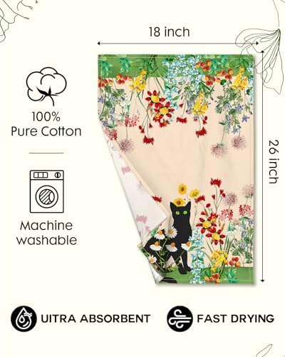 Miss Adola 150GSM Flour Sack Kitchen Towels Set of 2, Flower Cats - Image 4