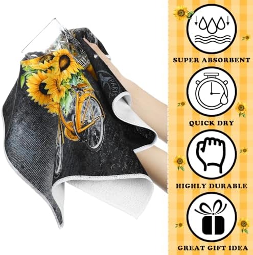 Bencailor 6 Pcs Black Sunflower Kitchen Towels Decorative Sets Dish Towels - Image 5