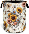 Bee Sunflower Laundry Basket Flower Foldable Waterproof Oxford Cloth by NUTAINLA