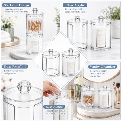 2 Pcs Cotton Round Holder with Lid Plastic Pad Dispenser - Image 5