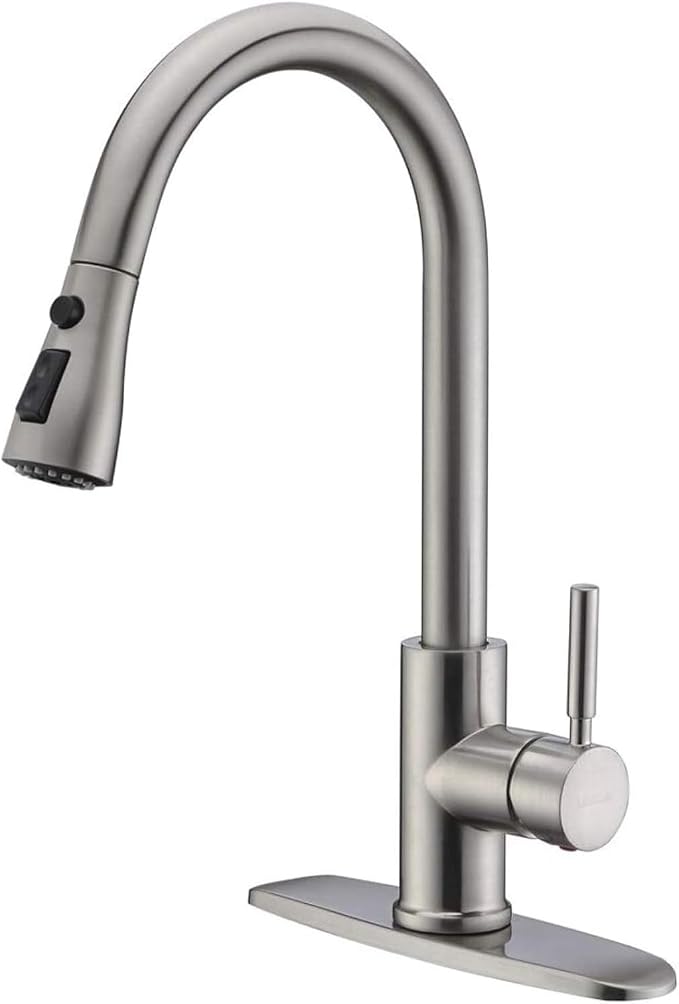 WEWE High-Arc Pull-Down Kitchen Faucet, Brushed Nickel, 3-Mode Sprayer | Soft by WEWE