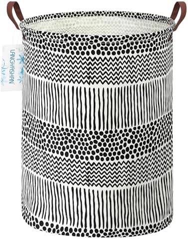 Round Laundry Basket Collapsible Storage Hamper Organizer Black Line by LANGYASHAN