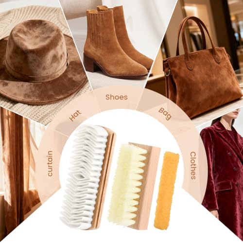 3Pcs Suede Shoe Brush and Eraser Set, Wood Handle Soft Brus-h and Stain Eraser - Image 7