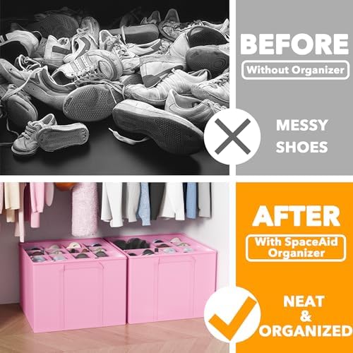 SpaceAid Shoe Organizer for Closet, 2 Pack Foldable Shoe Storage Containers - Image 2