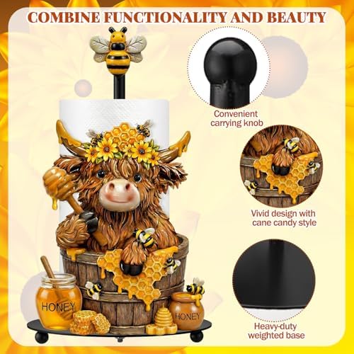 Chunful Bee Highland Cow Paper Towel Holder Sunflower Honey Kitchen Bathroom - Image 4