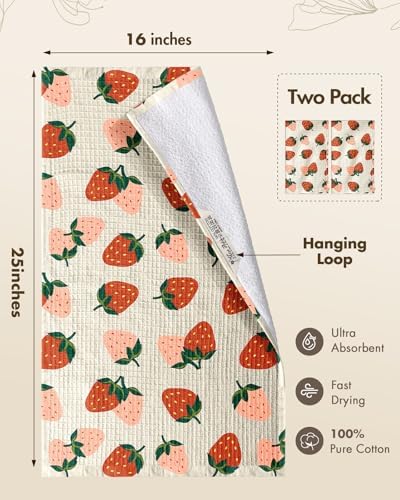 Miss Adola 370GSM Cotton Waffle Kitchen Towels, Strawberry - Image 4