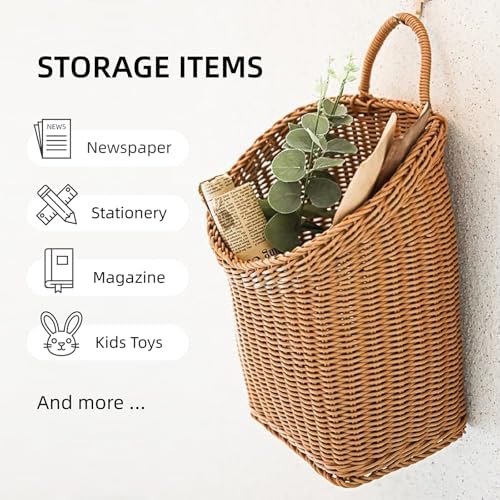 Woven Hanging Wicker Basket for Door, Handmade Rattan Hanging Wall Baskets for - Image 2