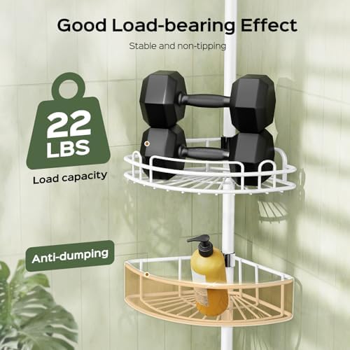 HAMITOR Rustproof Bathtub Corner Shelf, 4-Tier Shower Caddy Tension Pole - Image 3