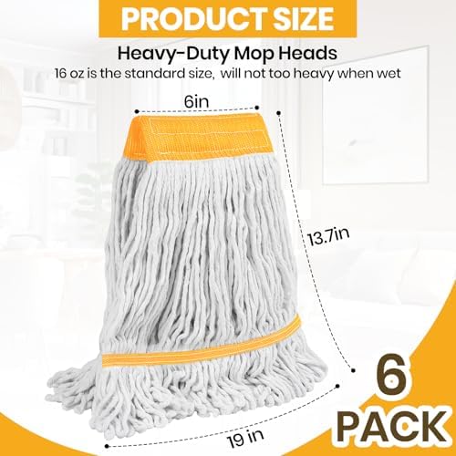 6PK Heavy Duty Commercial Mop Head Replacement- Loop End Cotton Blend String - Image 2