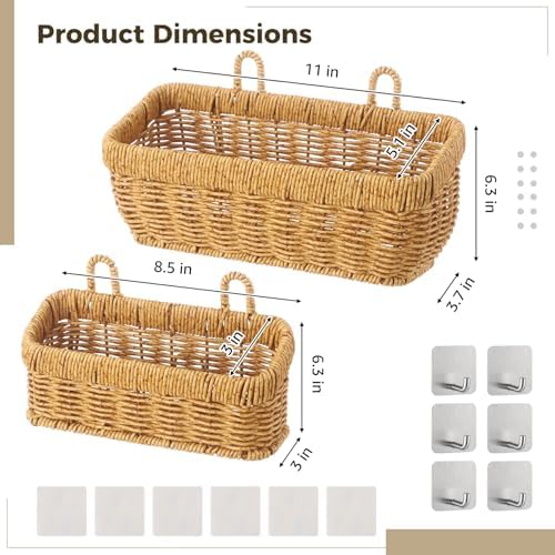 2 PCS Wall Hanging Baskets, Woven Storage Organizer Set, Rattan Style Shelf - Image 5