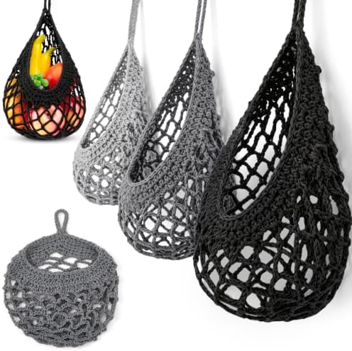 Honeydak 3 Hanging Baskets, Dark Grey, Cotton Rope by Honeydak