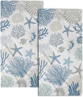 Nautical Blue Bathroom Hand Towels 2 Pack 14"x28" Sea Coral Starfish Kitchen by Granbey