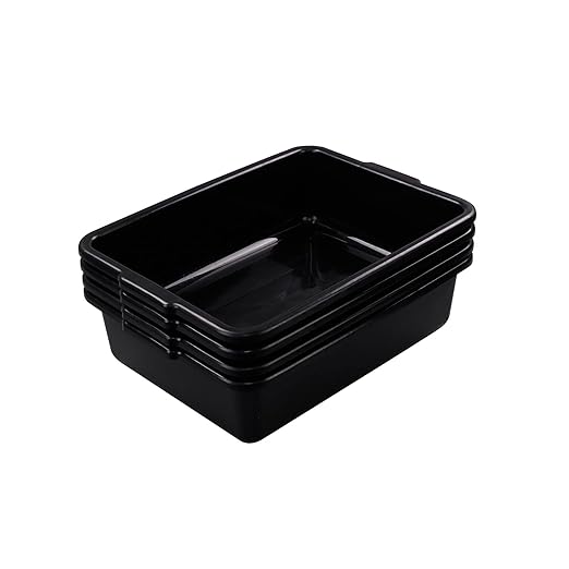 4-Pack 24 L Commercial Bus Box, Plastic Utility Bus Tubs, Black