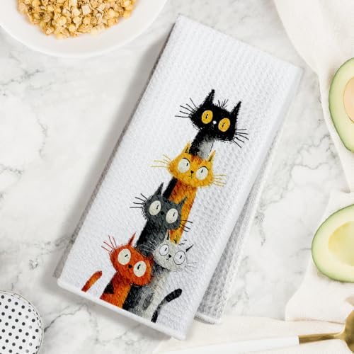 2 Pcs Cute Cat Kitchen Towels, Funny Cats Gifts Absorbent Hand Towels-04 - Image 3