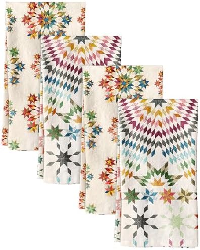 Miss Adola 4 Pack 150GSM Flour Sack Kitchen Towels, Starburst Design by MissAdola