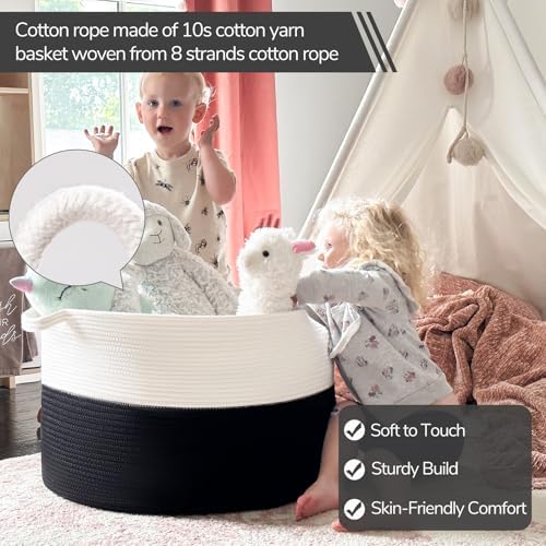 INDRESSME XXXLarge Woven Rope Blanket Basket Living Room White Black - Image 2