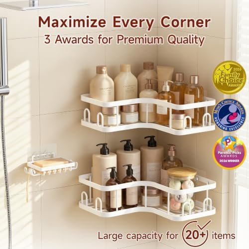 Veken Corner Shower Caddy 3-Pack, Advanced Rustproof Design&Stable Storage - Image 2
