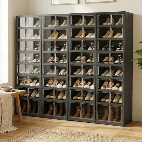 Foldable Shoe Organizer Storage Box Set of 4, Portable Extra Large Folding Shoe by Tykacna