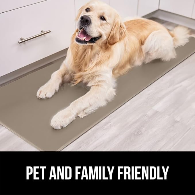GORILLA GRIP 2 Pack Comfortable Cushioned Kitchen Mats for Floor, 17x29 + 17x59, Waterproof and Stain Resistant, 1/2 Inch Thick Soft Ergonomic Standing Desk Anti Fatigue Mat, Foam Supports Feet, Beige