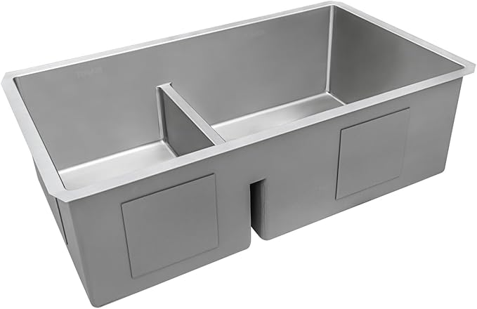 Ruvati 33-inch Low-Divide Rounded Corners Undermount Kitchen Sink - 40/60 Double Bowl Kitchen Sinks - 16 Gauge Stainless Steel Kitchen sink with Brushed Finish hides scratches - RVH7418