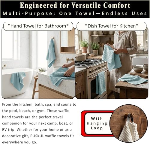 PÜSKÜL Natural 100% Turkish Cotton Waffle Hand and Kitchen Towels Set of 3 - Image 6