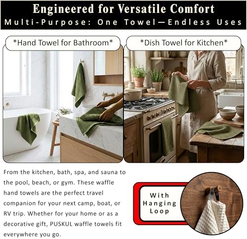 PÜSKÜL Natural 100% Turkish Cotton Waffle Hand and Kitchen Towels Set of 3 - Image 6