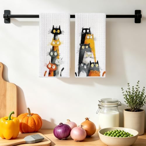 2 Pcs Cute Cat Kitchen Towels, Funny Cats Gifts Absorbent Hand Towels-04 - Image 4