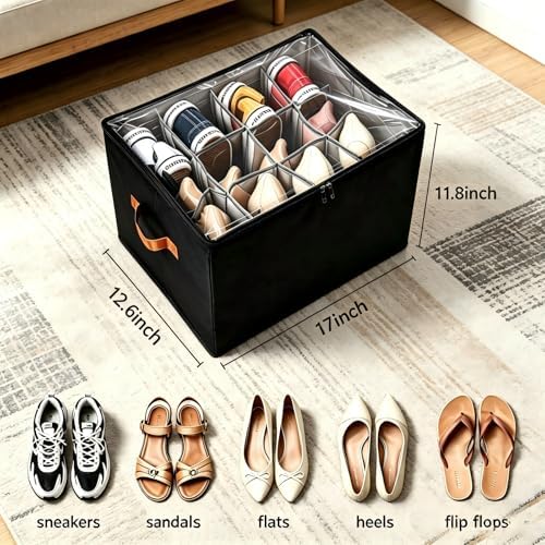 Shoe Organizer for Closet, 2 Pack Foldable Shoe Storage Containers, Fits up to - Image 3