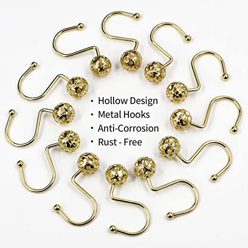 MitoVilla Gold Metal Shower Curtain Hooks Rings, Bling Yellow Shower Hooks - Image 4