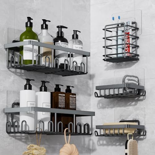 5-Pack Adhesive Shower Caddy for Bathroom & Home Decor Grey by Valdama