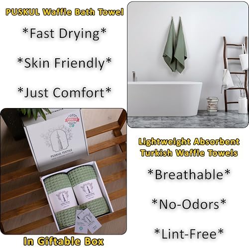PÜSKÜL Natural 100% Turkish Cotton Waffle Bath Towels Set of 2, Extra-Large - Image 6