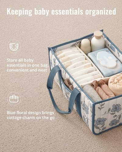 Blissful Diary Floral Diaper Caddy Organizer, Peony Blue - Image 2
