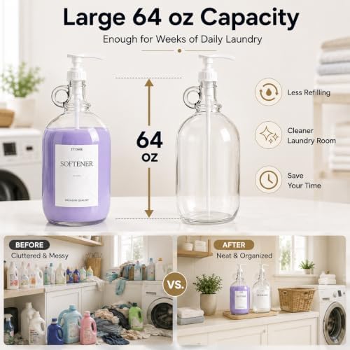 2 Pack Glass Laundry Detergent Dispensers, 64 oz Half Gallon Bottles - Image 3