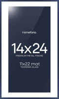 Homeforia 14x24 Picture Frame Navy Blue, High End Metal 14x24 Poster Frames with Mat 11x22 Photo, 14 x 24 Navy Blue Frame Matted to 11 by 22 Print, 24x14 Thin Frame, Tempered Glass, Wall Kit, Set of 1