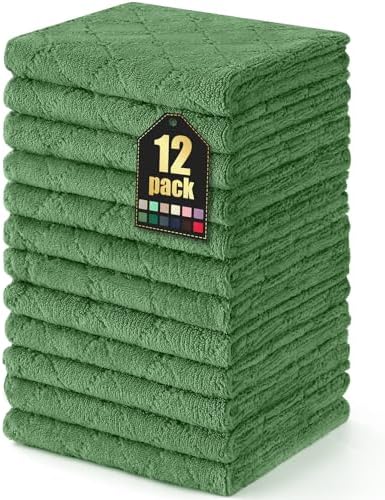 Homaxy 12 Pack Super Soft Absorbent Dish Towels, Grass Green by Homaxy