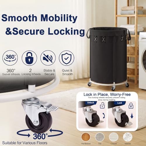 150L Large Capacity Rolling Laundry Basket Hamper - Image 3