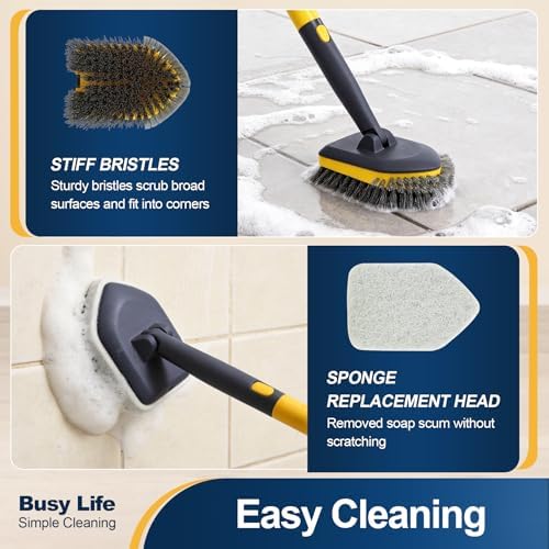 Yocada Tub Tile Scrubber Brush 2 in 1 Cleaning Brush 58.2" Telescopic Pole - Image 6
