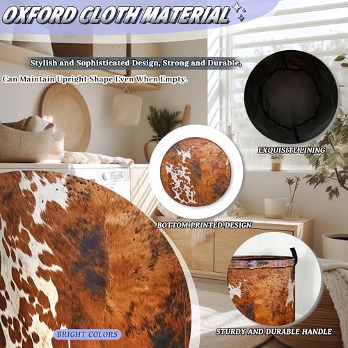 Brown Cow Skin Laundry Basket Foldable Hamper 18.9"x16.5" - Image 6
